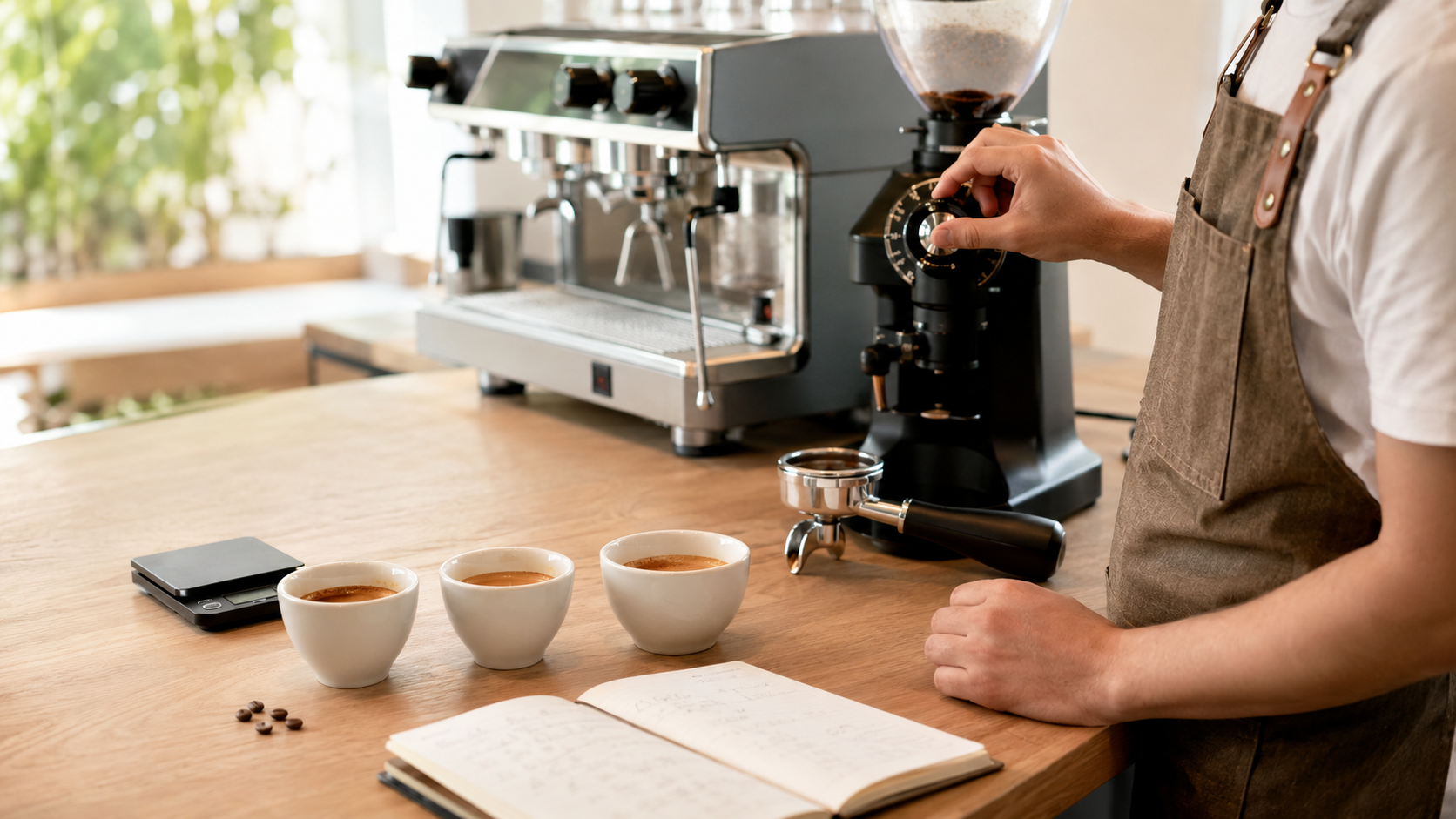 Thử mẫu cà phê Espresso trên máy pha thực tế tại quán