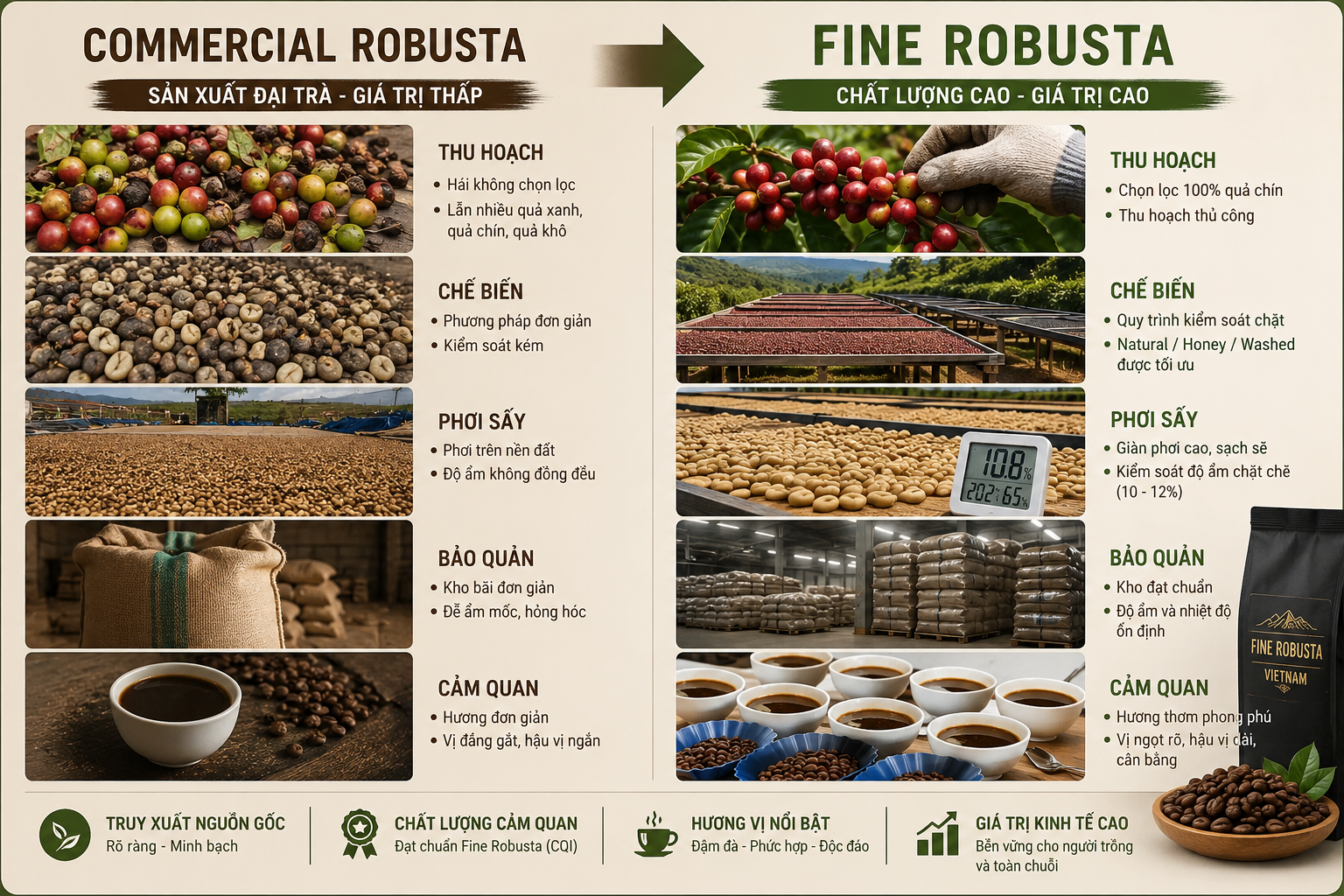 Cupping Fine Robusta theo tiêu chuẩn CQI với các chuyên gia đánh giá cảm quan