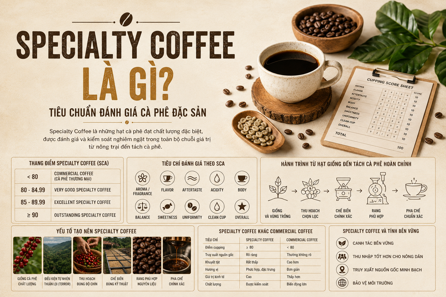 Chuỗi giá trị tạo nên Specialty Coffee từ giống, vùng trồng, chế biến, rang đến pha chế