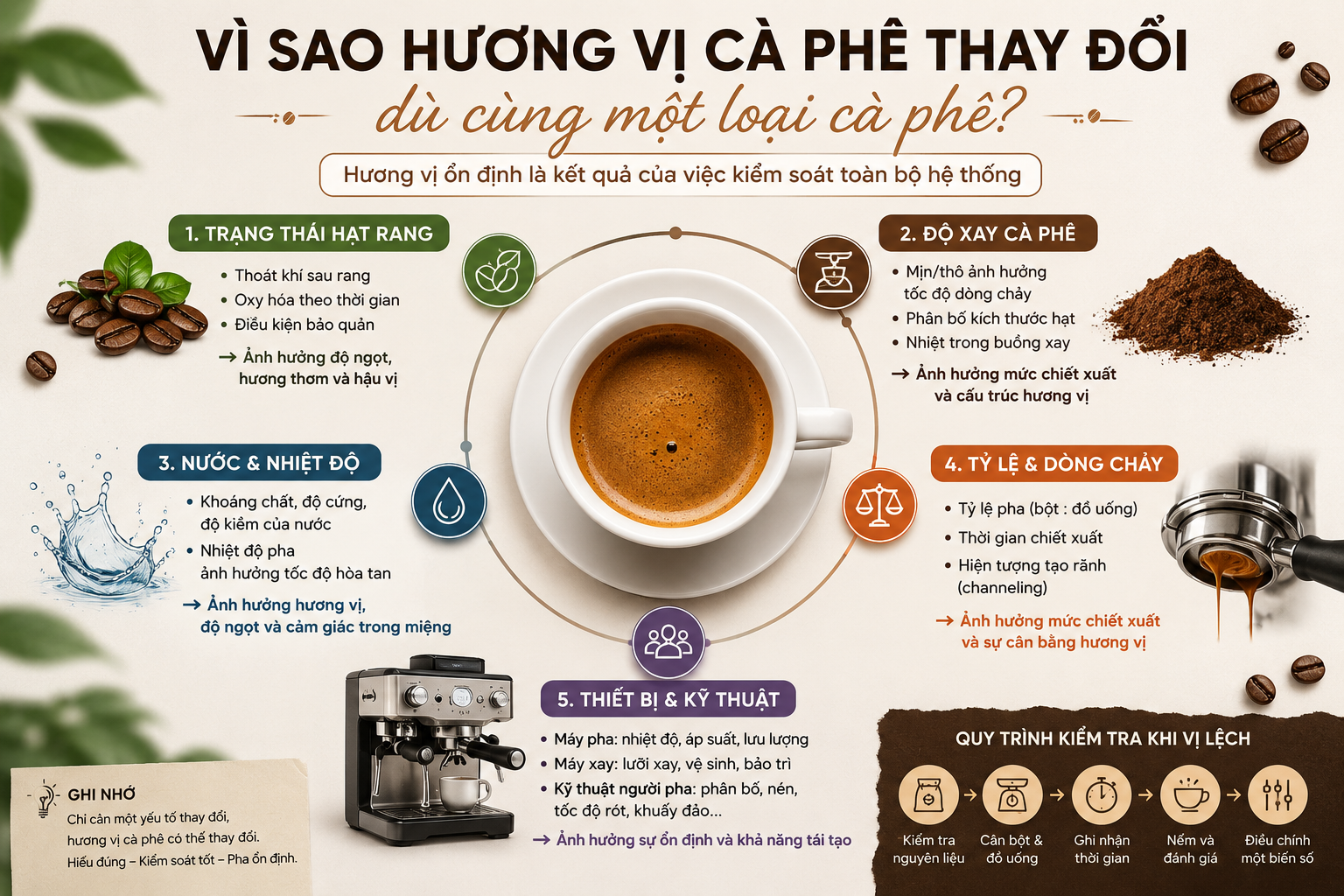 Các yếu tố khiến hương vị cà phê thay đổi trong quá trình pha